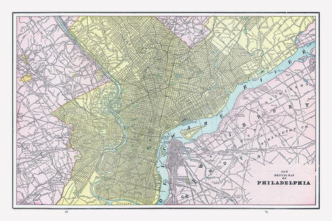 Philadelphia Pennsylvania - Cram 1892 Black Ornate Wood Framed Art Print with Double Matting by Cram