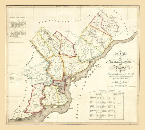 Philadelphia County Pennsylvania - Melisk 1819 Black Ornate Wood Framed Art Print with Double Matting by Melisk