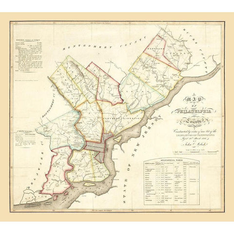 Philadelphia County Pennsylvania - Melisk 1819 Black Modern Wood Framed Art Print with Double Matting by Melisk