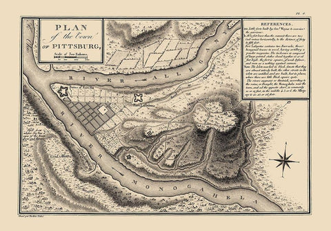 Pittsburg Pennsylvania - Collot 1796 Black Ornate Wood Framed Art Print with Double Matting by Collot