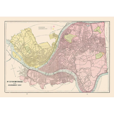 Pittsburgh, Allegheny Pennsylvania - Cram 1892 Black Modern Wood Framed Art Print by Cram