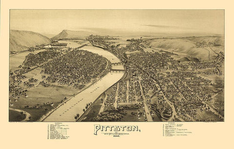 Pittston Pennsylvania - Moyer 1892 Black Ornate Wood Framed Art Print with Double Matting by Moyer