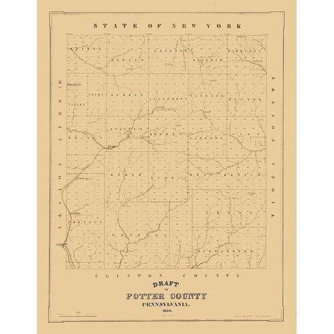 Potter County Pennsylvania - 1856 White Modern Wood Framed Art Print by Unknown