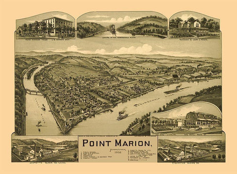 Point Marion Pennsylvania - Fowler 1902 Black Ornate Wood Framed Art Print with Double Matting by Fowler