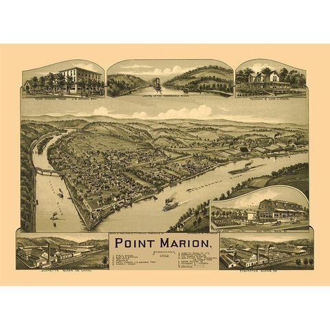 Point Marion Pennsylvania - Fowler 1902 Black Modern Wood Framed Art Print with Double Matting by Fowler