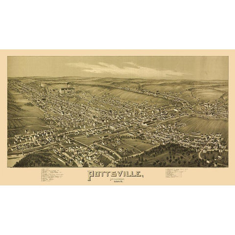 Pottsville Pennsylvania - Fowler 1889 Black Modern Wood Framed Art Print with Double Matting by Fowler