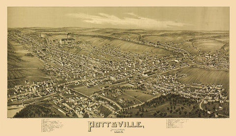 Pottsville Pennsylvania - Fowler 1889 Black Ornate Wood Framed Art Print with Double Matting by Fowler