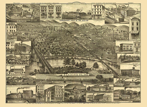 Reading Pennsylvania -1881 Black Ornate Wood Framed Art Print with Double Matting by Unknown