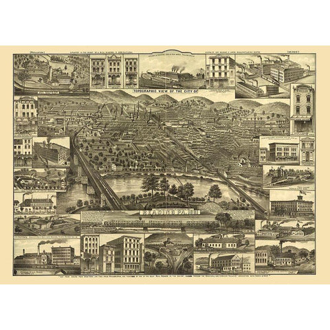 Reading Pennsylvania -1881 Gold Ornate Wood Framed Art Print with Double Matting by Unknown