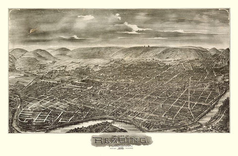 Reading Pennsylvania - Moyer 1898 Black Ornate Wood Framed Art Print with Double Matting by Moyer