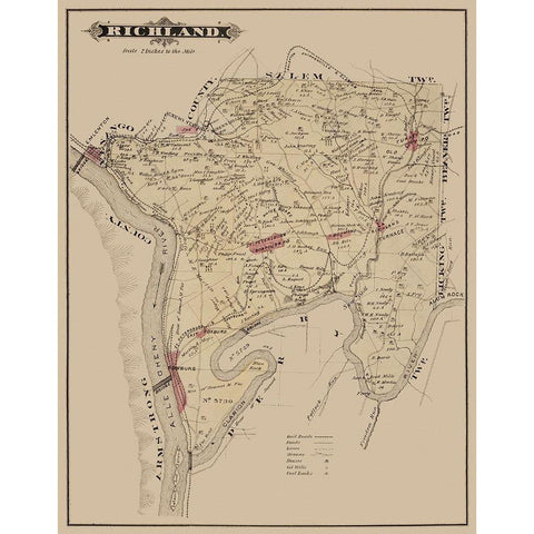Richland Pennsylvania Landowner - Caldwell 1877 White Modern Wood Framed Art Print by Caldwell
