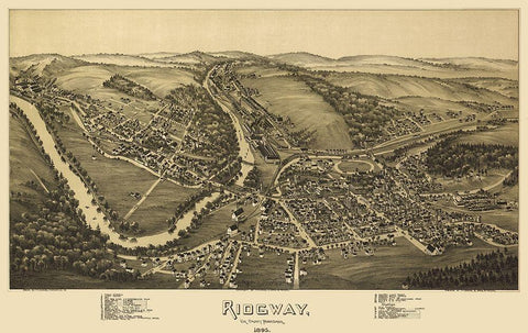 Ridgway Pennsylvania - Fowler 1895 Black Ornate Wood Framed Art Print with Double Matting by Fowler
