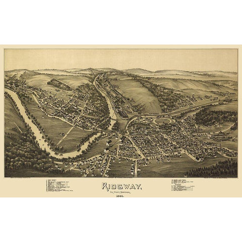 Ridgway Pennsylvania - Fowler 1895 Gold Ornate Wood Framed Art Print with Double Matting by Fowler