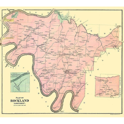 Rockland Pennsylvania Landowner - Mayer 1865 Black Modern Wood Framed Art Print with Double Matting by Mayer