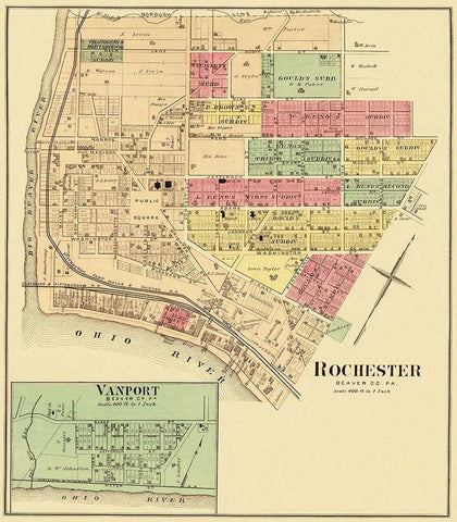 Rochester, Vanport Pennsylvania Landowner Black Ornate Wood Framed Art Print with Double Matting by Hayes