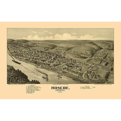 Roscoe Pennsylvania - Fowler 1902 White Modern Wood Framed Art Print by Fowler