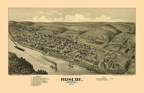 Roscoe Pennsylvania - Fowler 1902 Black Ornate Wood Framed Art Print with Double Matting by Fowler