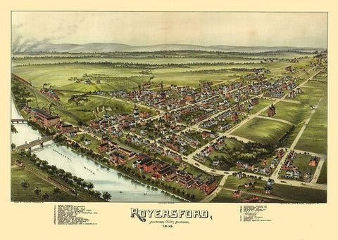 Royersford Pennsylvania - Fowler 1893 Black Ornate Wood Framed Art Print with Double Matting by Fowler
