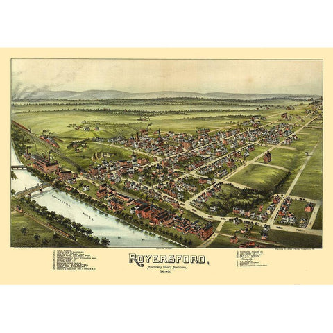 Royersford Pennsylvania - Fowler 1893 White Modern Wood Framed Art Print by Fowler