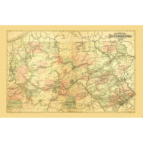 Pennsylvania Railways - Caldwell 1877 Black Modern Wood Framed Art Print with Double Matting by Caldwell