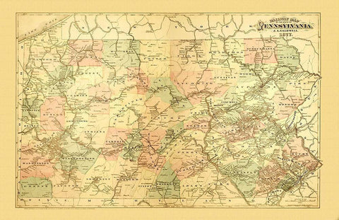 Pennsylvania Railways - Caldwell 1877 Black Ornate Wood Framed Art Print with Double Matting by Caldwell