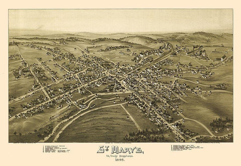 Saint Marys Pennsylvania - Fowler 1895 Black Ornate Wood Framed Art Print with Double Matting by Fowler