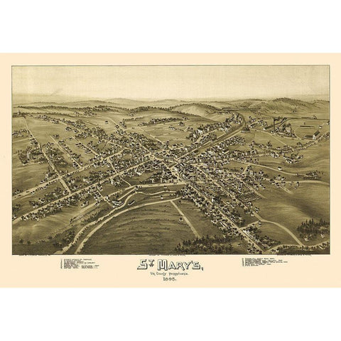 Saint Marys Pennsylvania - Fowler 1895 White Modern Wood Framed Art Print by Fowler