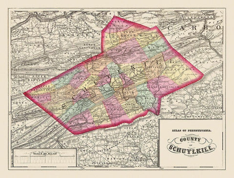 Schuylkill Pennsylvania - Walling 1872 Black Ornate Wood Framed Art Print with Double Matting by Walling