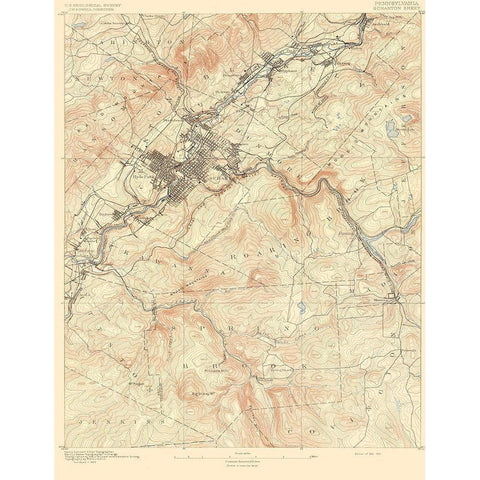 Scranton Pennsylvania Sheet - USGS 1891 Black Modern Wood Framed Art Print with Double Matting by USGS