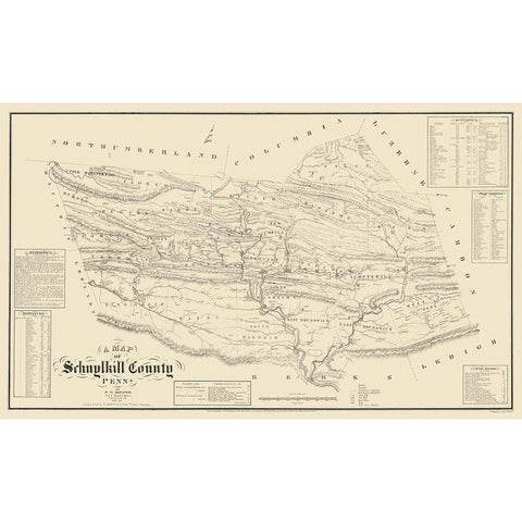 Schuylkill County Pennsylvania - Sheafer 1855 Gold Ornate Wood Framed Art Print with Double Matting by Sheafer