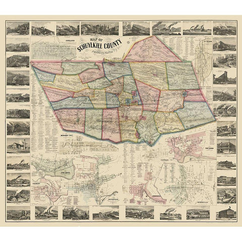 Schuylkill County Pennsylvania - Scott 1864 Black Modern Wood Framed Art Print with Double Matting by Scott