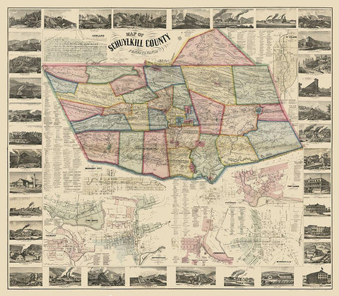 Schuylkill County Pennsylvania - Scott 1864 Black Ornate Wood Framed Art Print with Double Matting by Scott