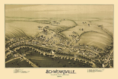 Schwenksville Pennsylvania - Fowler 1894 Black Ornate Wood Framed Art Print with Double Matting by Fowler