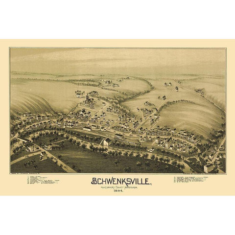 Schwenksville Pennsylvania - Fowler 1894 Gold Ornate Wood Framed Art Print with Double Matting by Fowler