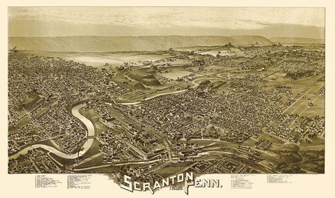 Scranton Pennsylvania - Fowler 1890 Black Ornate Wood Framed Art Print with Double Matting by Fowler