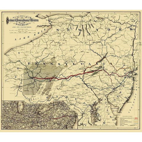 Seaboard, Pennsylvania and Western Railroad 1884 Gold Ornate Wood Framed Art Print with Double Matting by Colton
