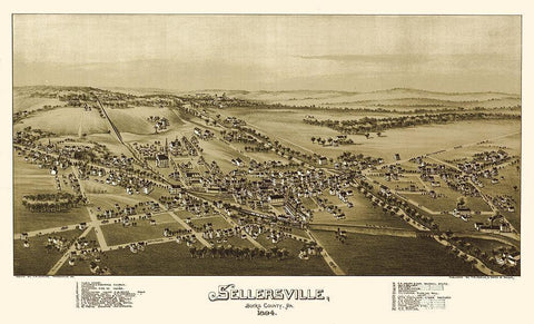 Sellersville Pennsylvania - Fowler 1894 Black Ornate Wood Framed Art Print with Double Matting by Fowler