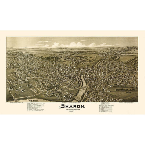 Sharon Pennsylvania - Fowler 1901 Black Modern Wood Framed Art Print with Double Matting by Fowler