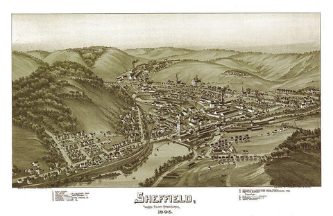Sheffield Pennsylvania - Fowler 1895 Black Ornate Wood Framed Art Print with Double Matting by Fowler