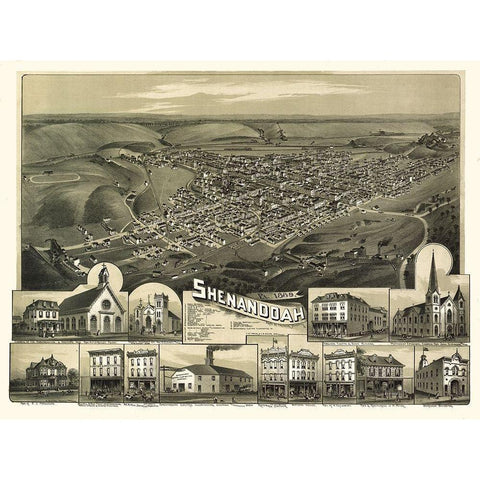 Shenandoah Pennsylvania - Fowler 1889 Gold Ornate Wood Framed Art Print with Double Matting by Fowler