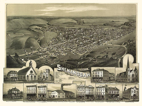 Shenandoah Pennsylvania - Fowler 1889 Black Ornate Wood Framed Art Print with Double Matting by Fowler