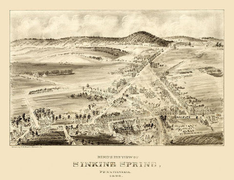 Sinking Spring Pennsylvania - Fowler 1898 Black Ornate Wood Framed Art Print with Double Matting by Fowler