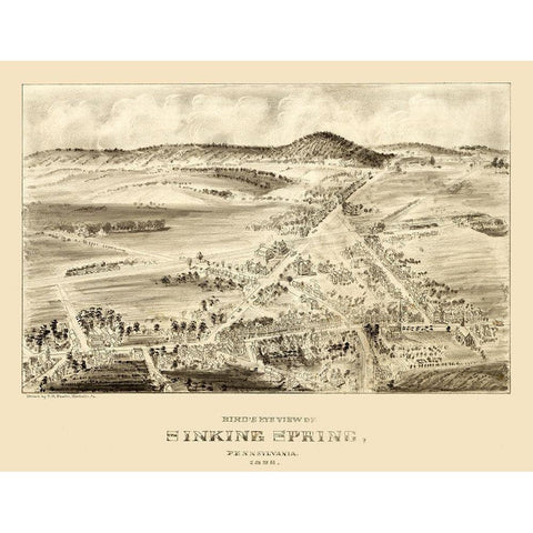 Sinking Spring Pennsylvania - Fowler 1898 Gold Ornate Wood Framed Art Print with Double Matting by Fowler