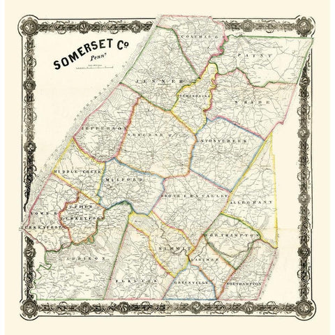 Somerset County Pennsylvania - 1860 Gold Ornate Wood Framed Art Print with Double Matting by Unknown