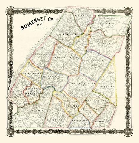 Somerset County Pennsylvania - 1860 Black Ornate Wood Framed Art Print with Double Matting by Unknown