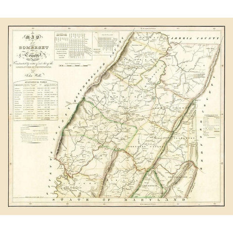 Somerset County Pennsylvania - Wells 1830 Black Modern Wood Framed Art Print by Wells