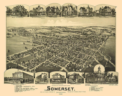 Somerset Pennsylvania - Fowler 1900 Black Ornate Wood Framed Art Print with Double Matting by Fowler