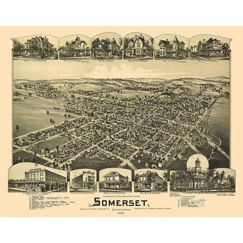 Somerset Pennsylvania - Fowler 1900 Gold Ornate Wood Framed Art Print with Double Matting by Fowler
