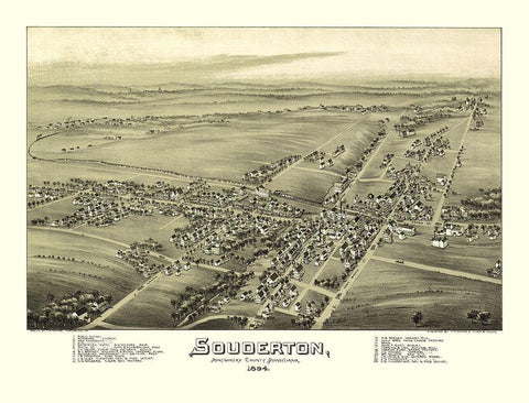 Souderton Pennsylvania - Fowler 1894 Black Ornate Wood Framed Art Print with Double Matting by Fowler