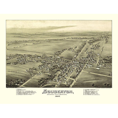 Souderton Pennsylvania - Fowler 1894 White Modern Wood Framed Art Print by Fowler